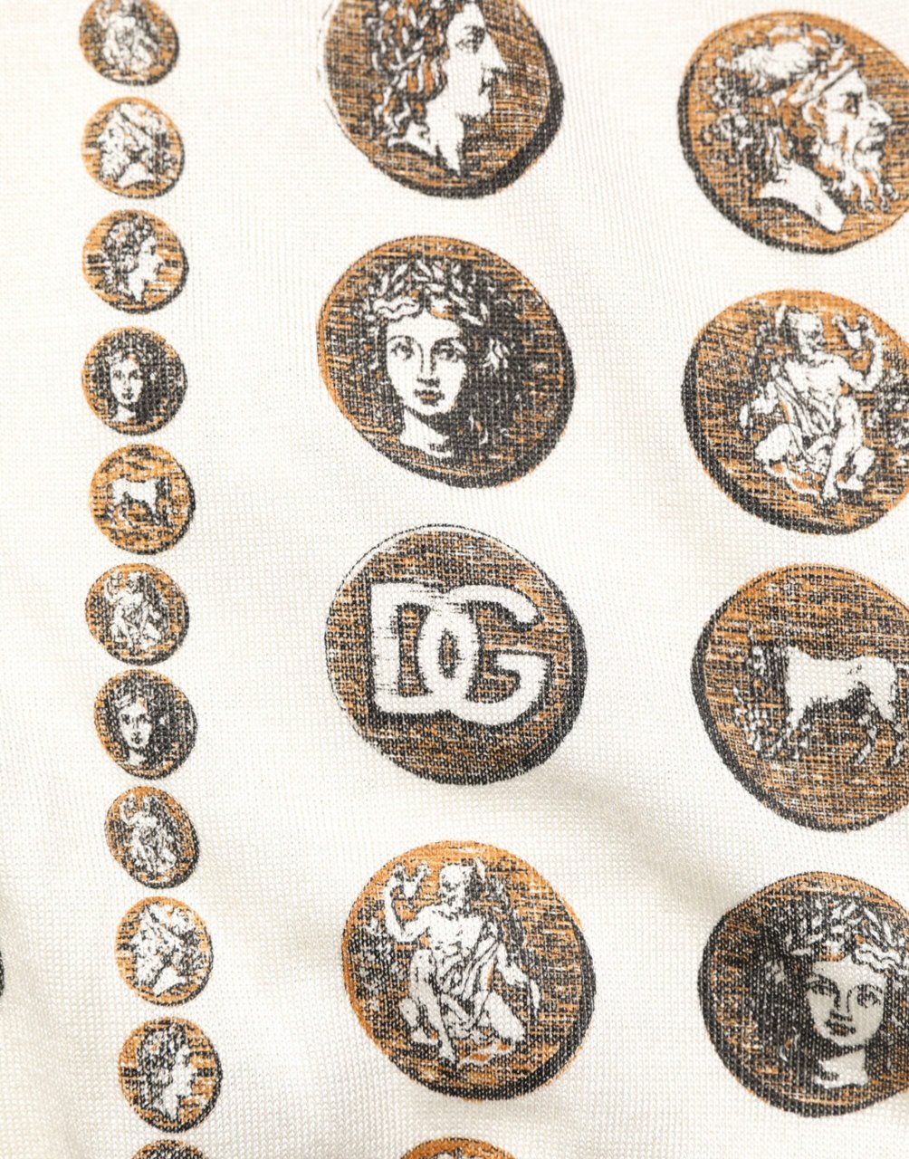 Dolce & Gabbana Silk Ivory Coin Print Logo Men Polo T-shirt Wit