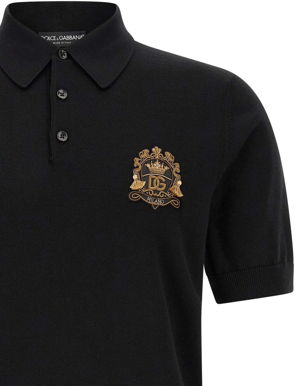 Dolce & Gabbana Black Virgin Wool Polo Shirt Zwart