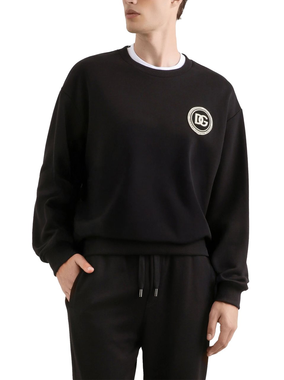 Dolce & Gabbana Crewneck Knit Sweatshirt with Ribbed Cuffs Zwart