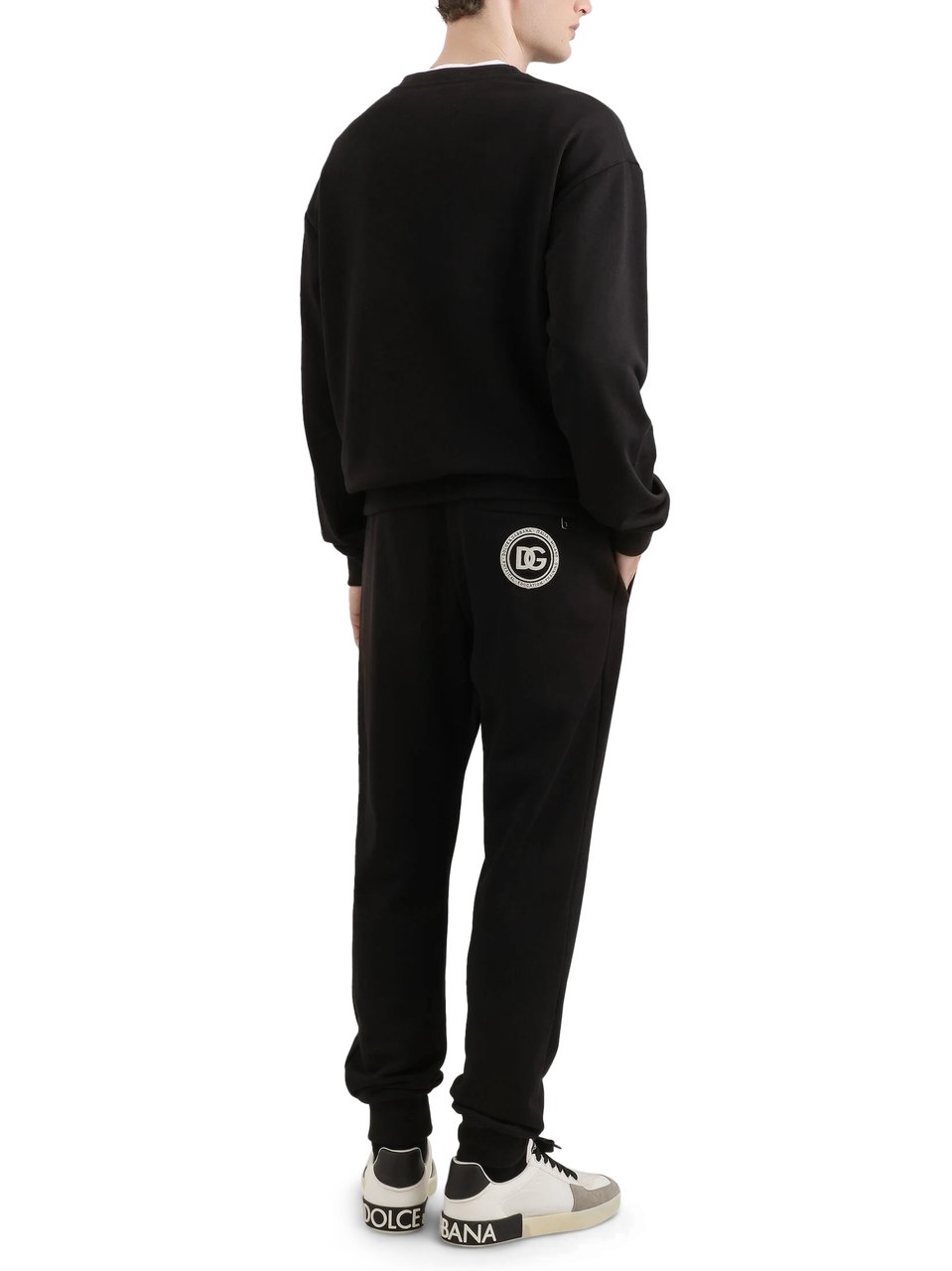 Dolce & Gabbana Crewneck Knit Sweatshirt with Ribbed Cuffs Zwart
