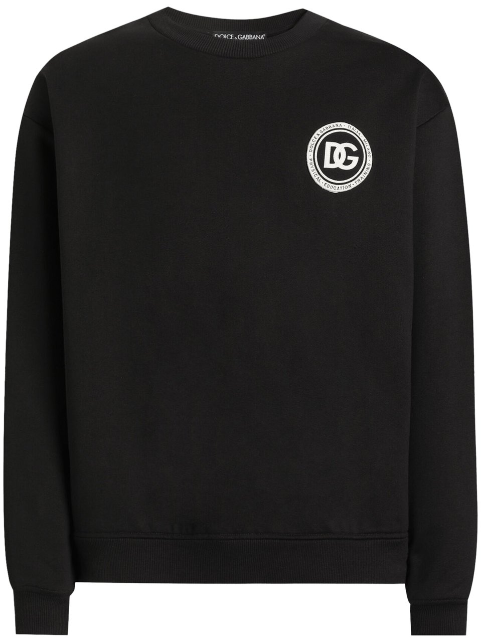 Dolce & Gabbana Crewneck Knit Sweatshirt with Ribbed Cuffs Zwart
