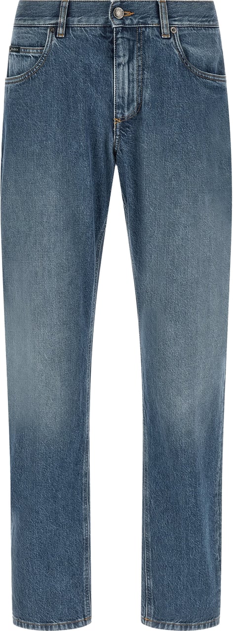 Dolce & Gabbana Blue Cotton Straight-Leg Jeans Blauw