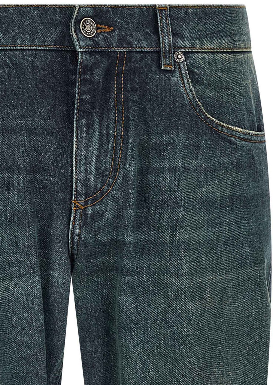 Dolce & Gabbana Blue Cotton Straight-Leg Jeans Blauw
