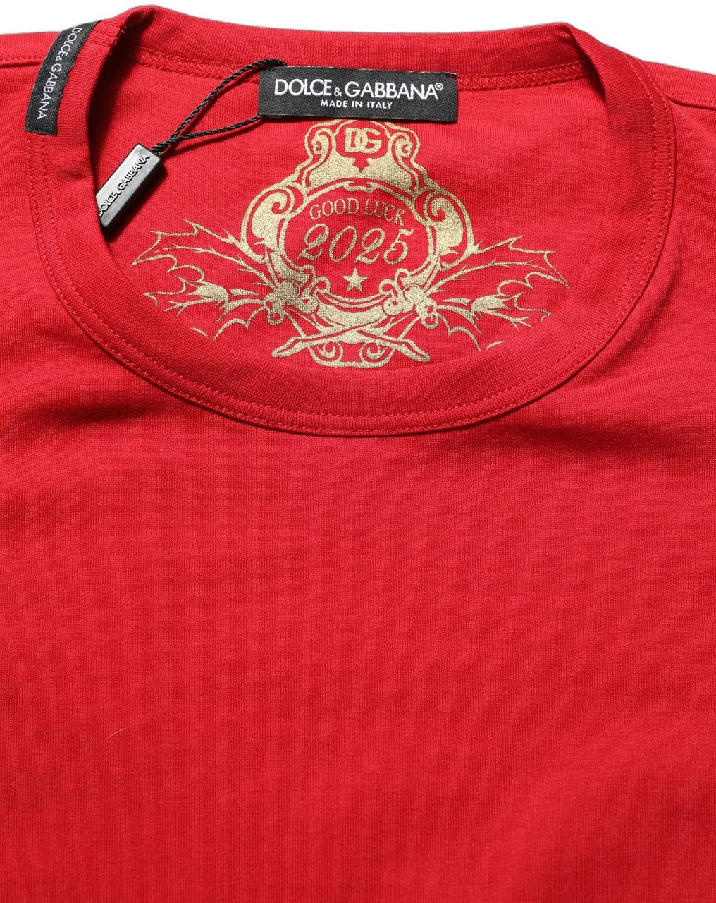 Dolce & Gabbana Red Goodluck 2023 Cotton Crew Neck T-shirt Rood