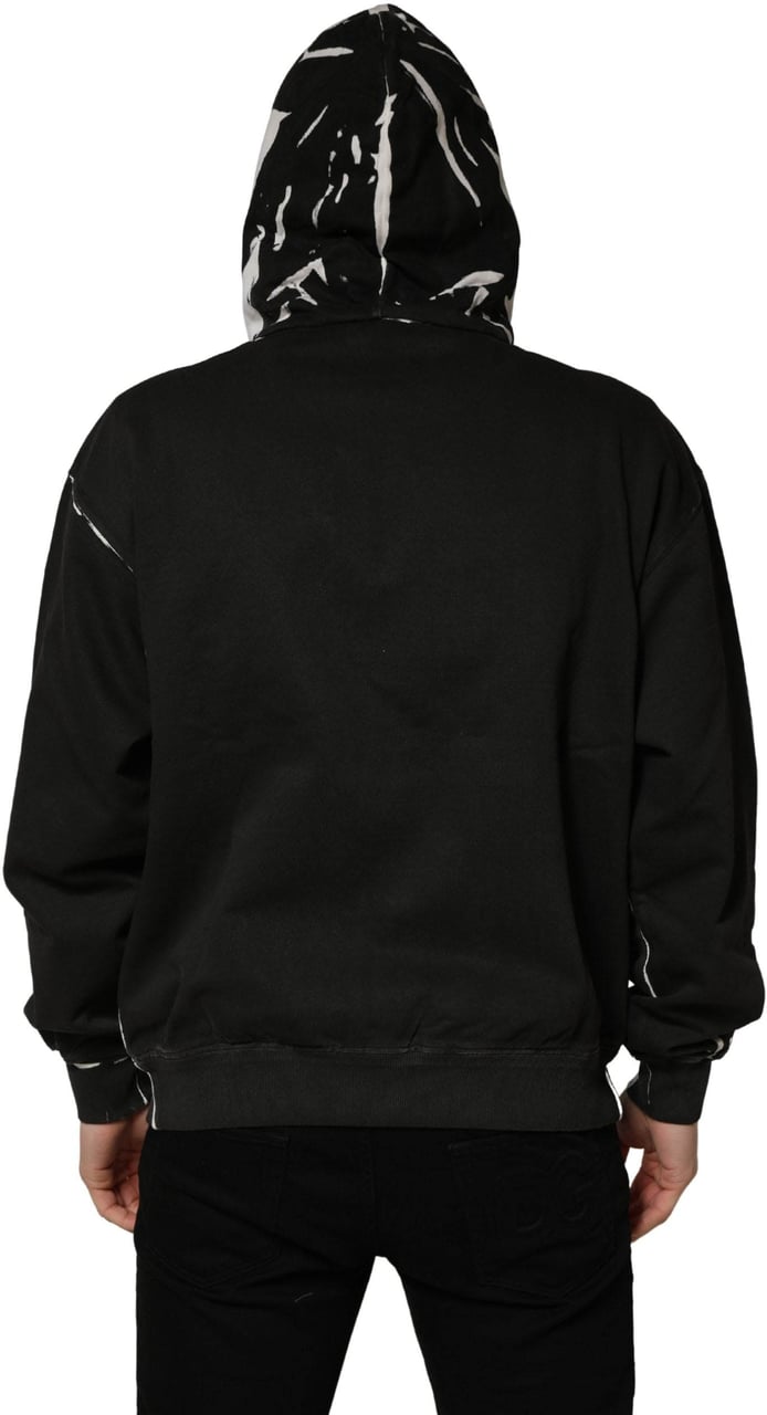 Dolce & Gabbana Black Cotton Logo Hooded Full Zip Sweater Zwart