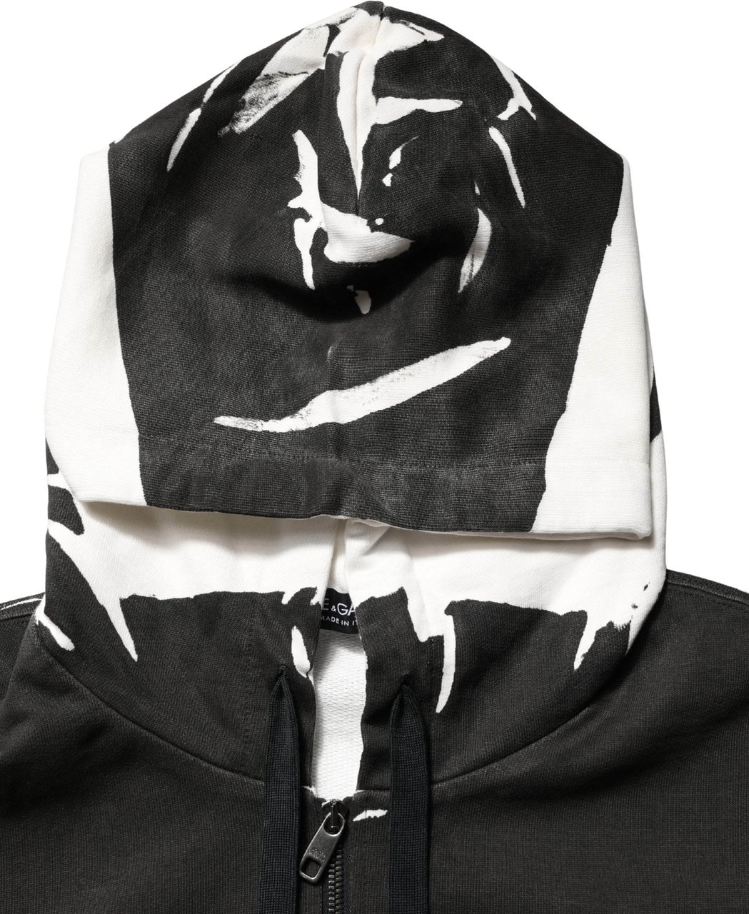 Dolce & Gabbana Black Cotton Logo Hooded Full Zip Sweater Zwart