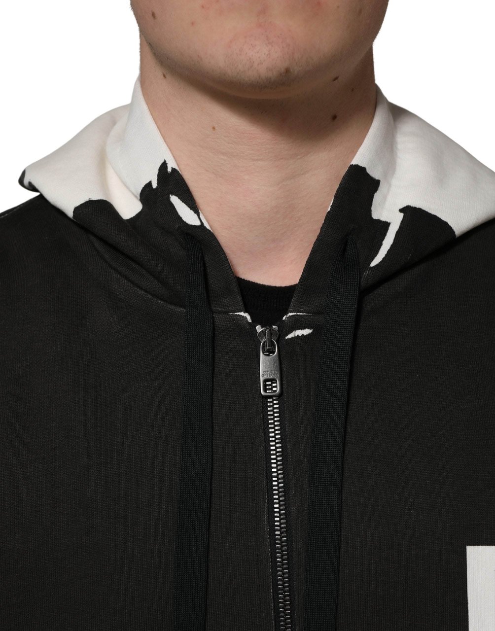Dolce & Gabbana Black Cotton Logo Hooded Full Zip Sweater Zwart