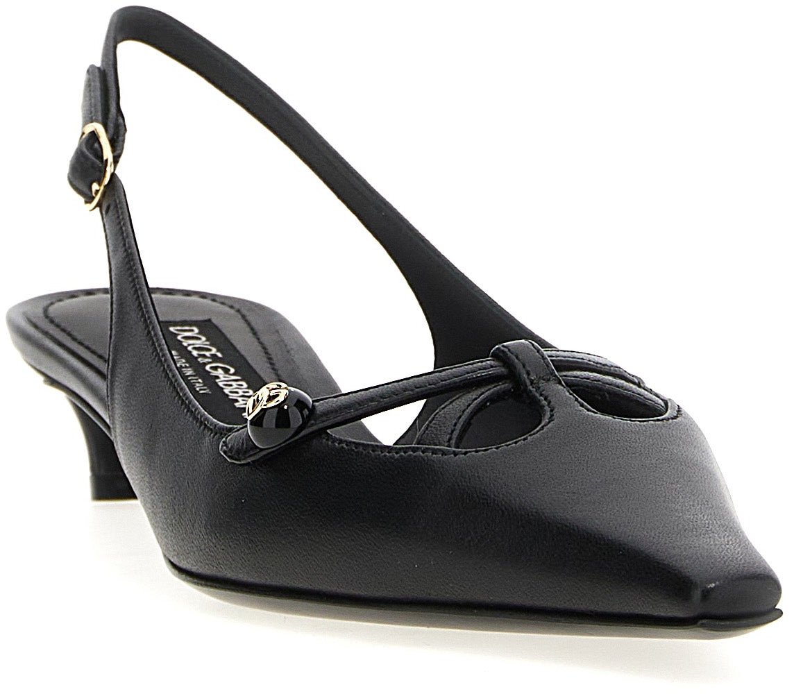 Dolce & Gabbana Black Lamb Leather Mid Heel Pumps Zwart