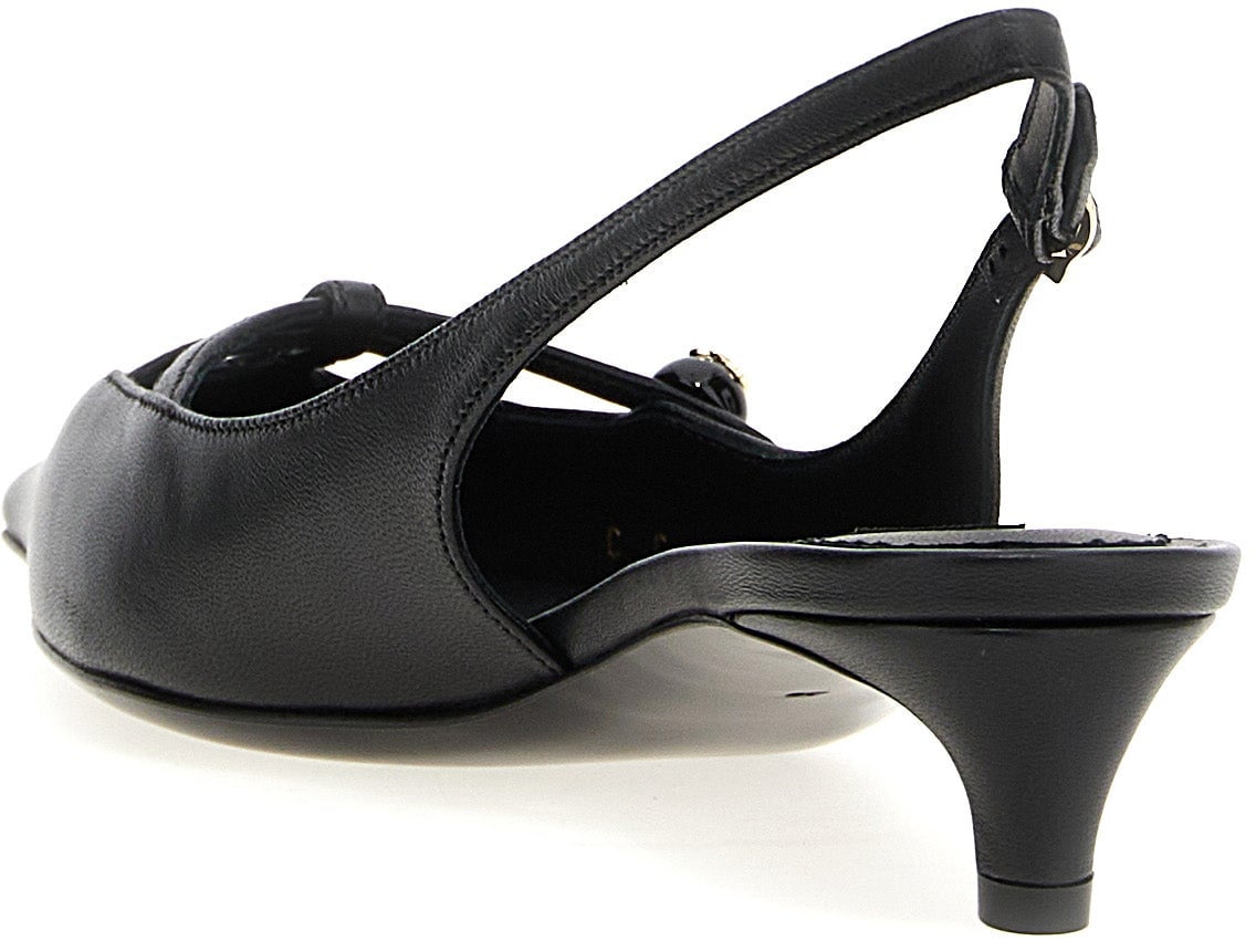Dolce & Gabbana Black Lamb Leather Mid Heel Pumps Zwart