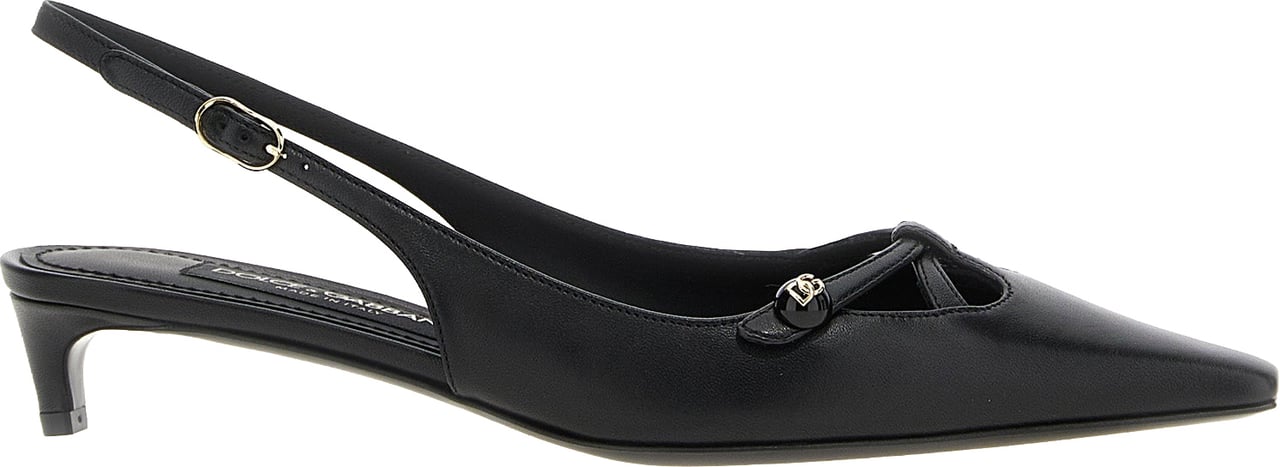 Dolce & Gabbana Black Lamb Leather Mid Heel Pumps Zwart