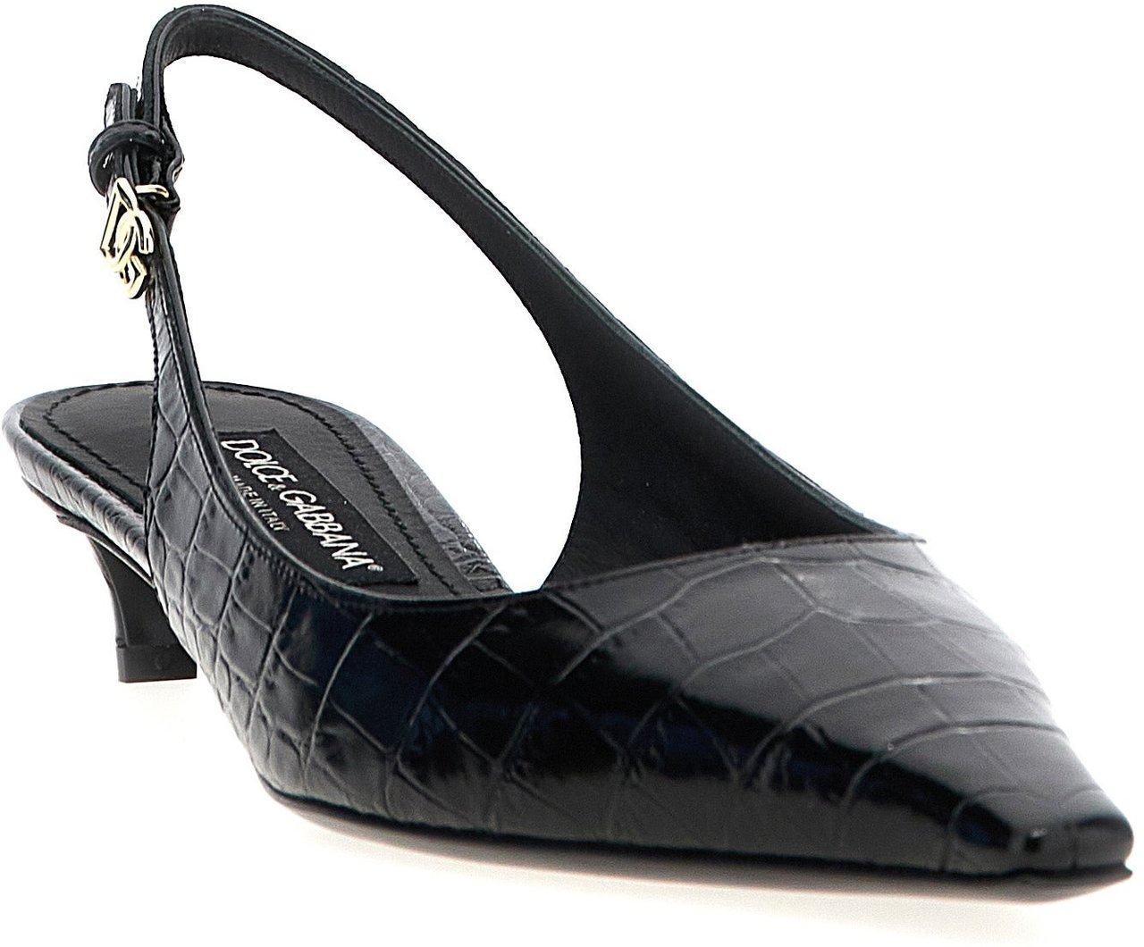 Dolce & Gabbana Black Calfskin Mid Heel Pumps Zwart