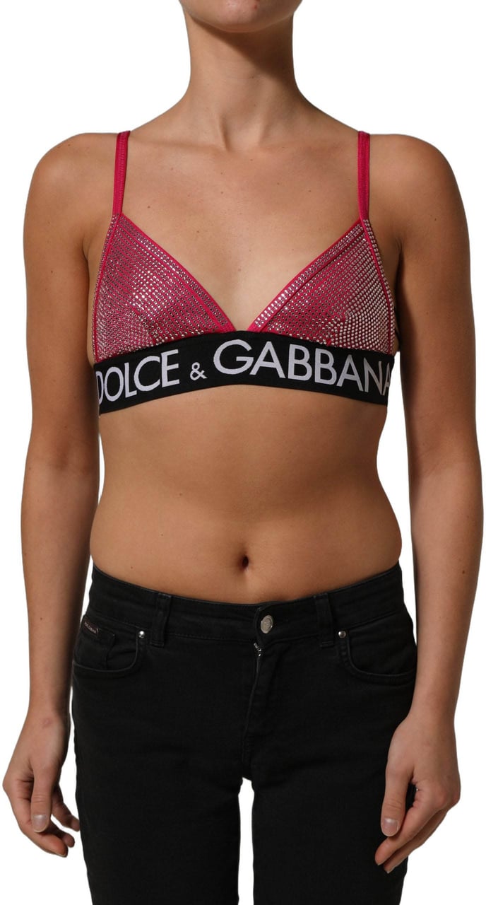 Dolce & Gabbana Pink Crystal Embellished Bralette Crop Top Roze