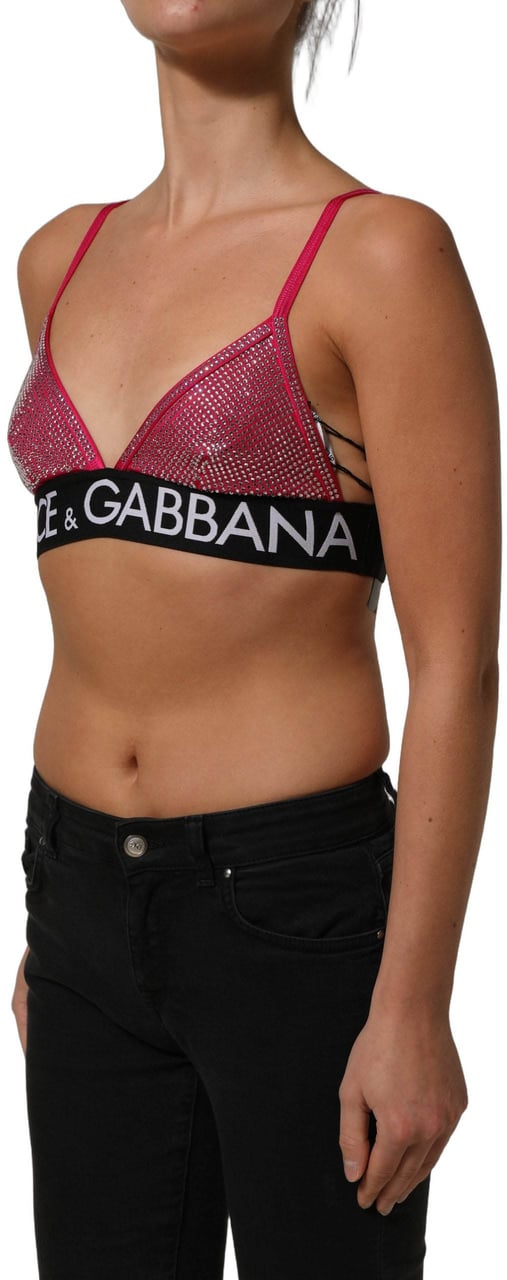 Dolce & Gabbana Pink Crystal Embellished Bralette Crop Top Roze