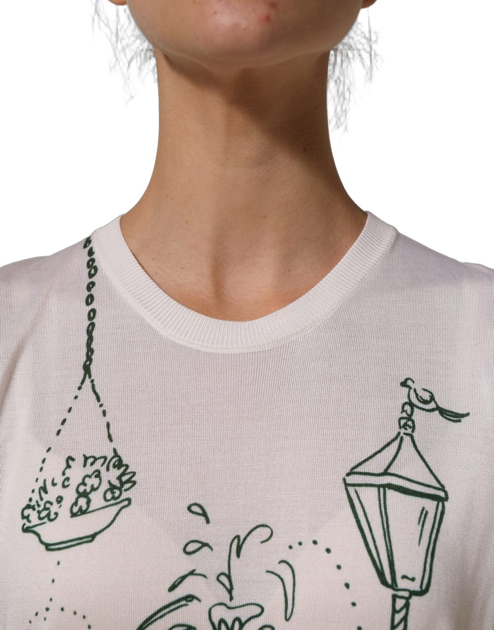 Dolce & Gabbana White Silk Knit Garden Fountain Print Tank Top Wit