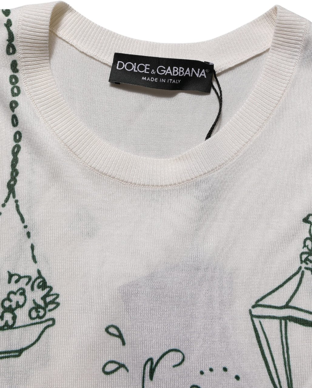 Dolce & Gabbana White Silk Knit Garden Fountain Print Tank Top Wit
