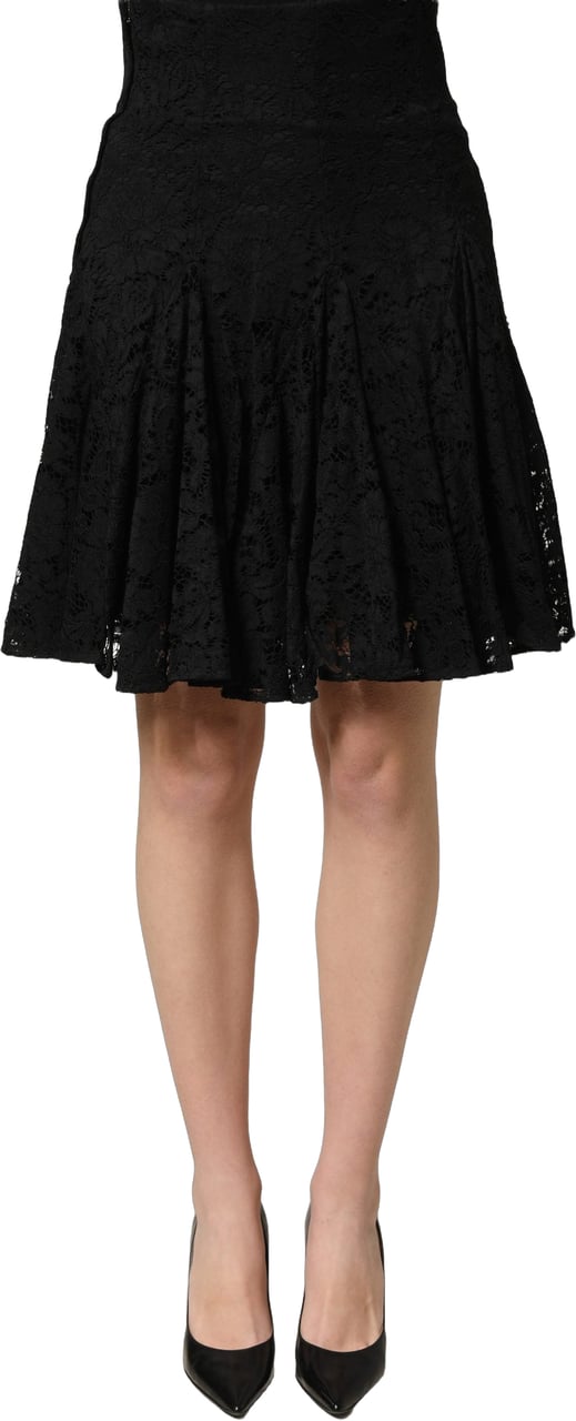 Dolce & Gabbana Black Floral Cut Out Lace A-line Mini Skirt Zwart
