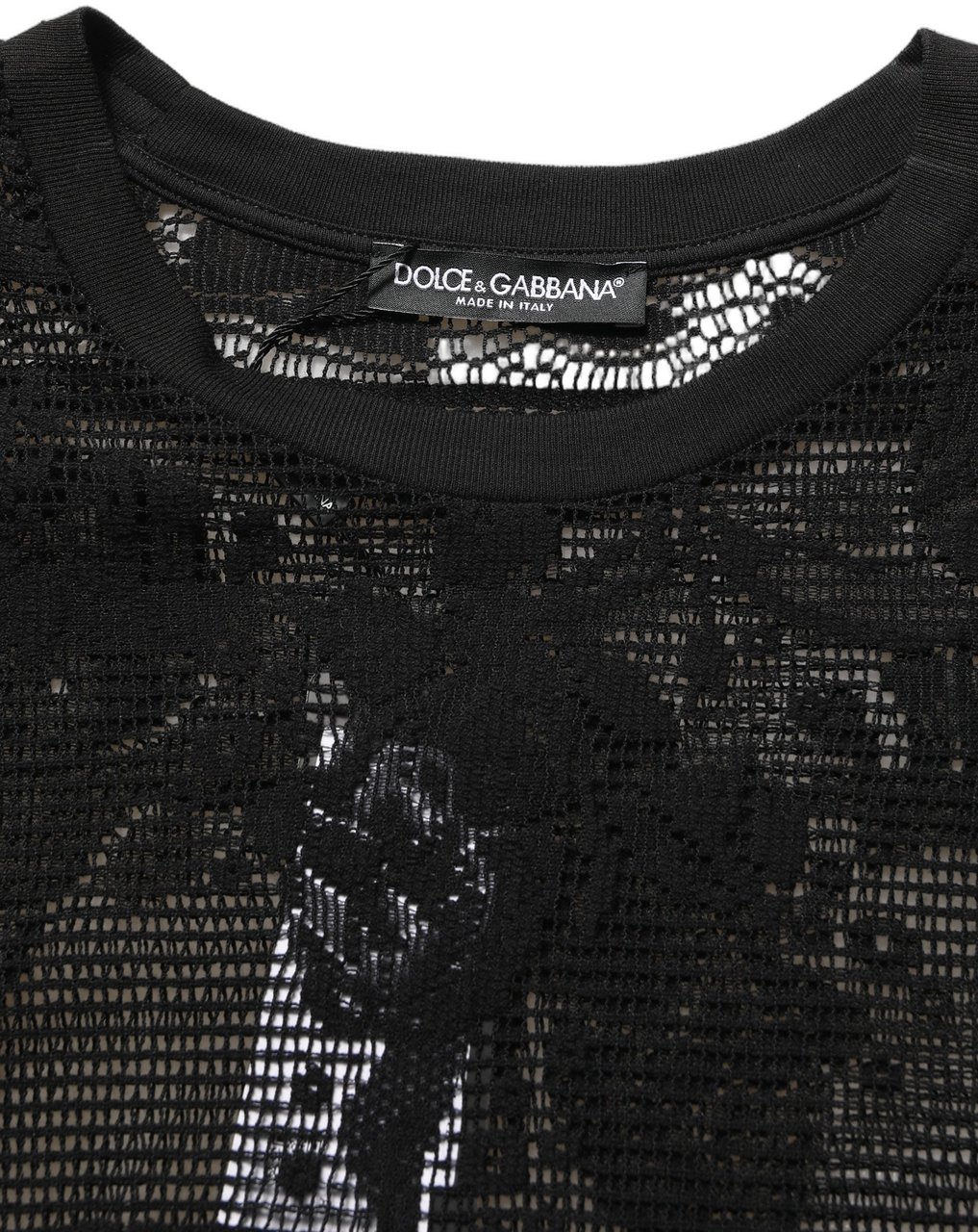 Dolce & Gabbana Black Cotton Floral Lace Crew Neck T-shirt Zwart