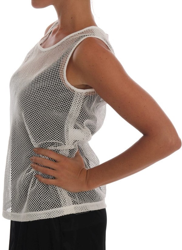 Dolce & Gabbana White Net Tank Transparent Top Wit