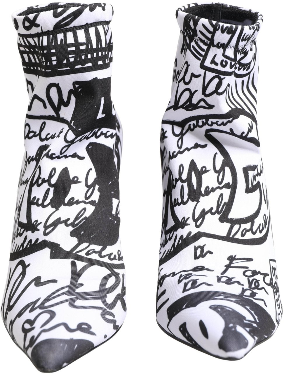 Dolce & Gabbana White Graffiti Stretch Ankle Boots Shoes Wit
