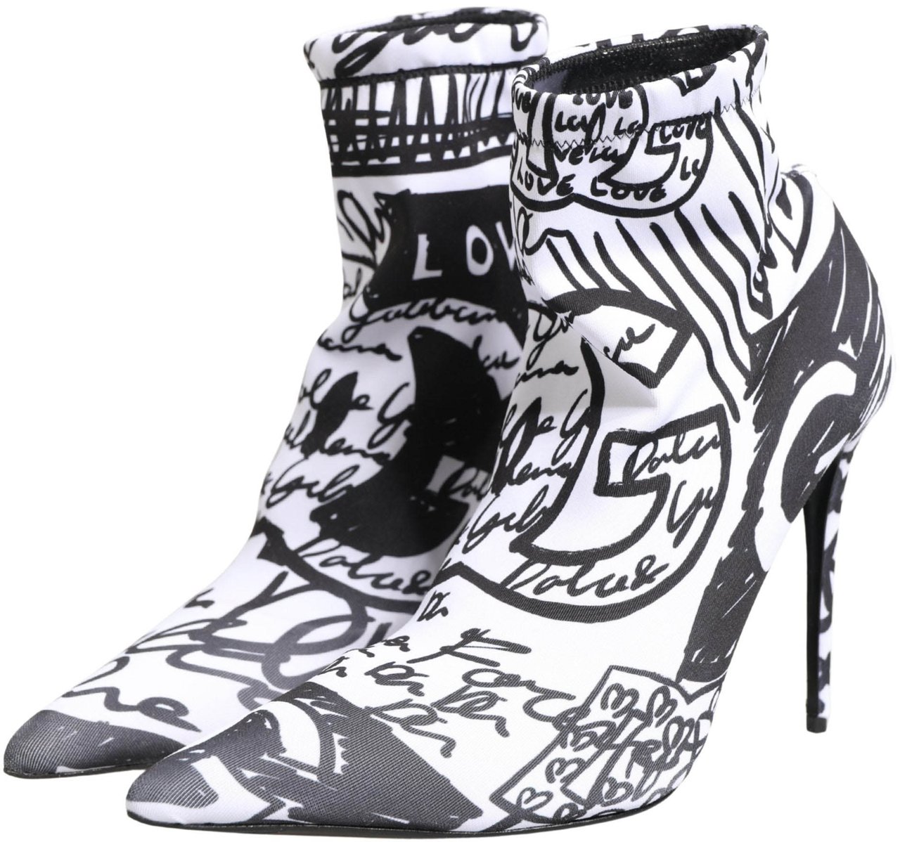 Dolce & Gabbana White Graffiti Stretch Ankle Boots Shoes Wit