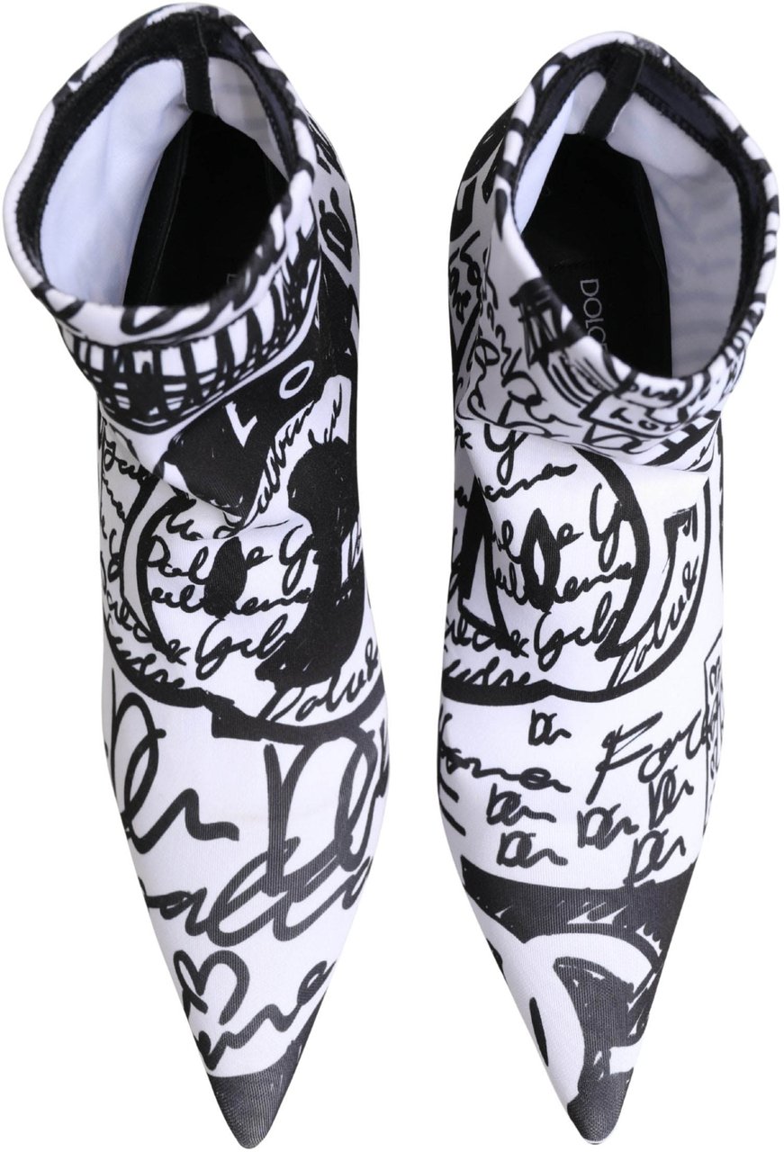 Dolce & Gabbana White Graffiti Stretch Ankle Boots Shoes Wit