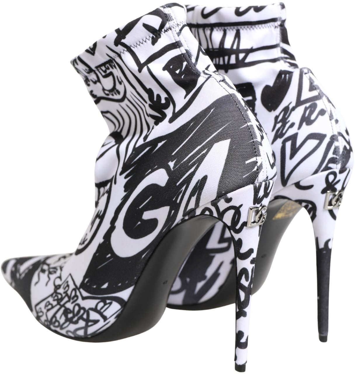 Dolce & Gabbana White Graffiti Stretch Ankle Boots Shoes Wit