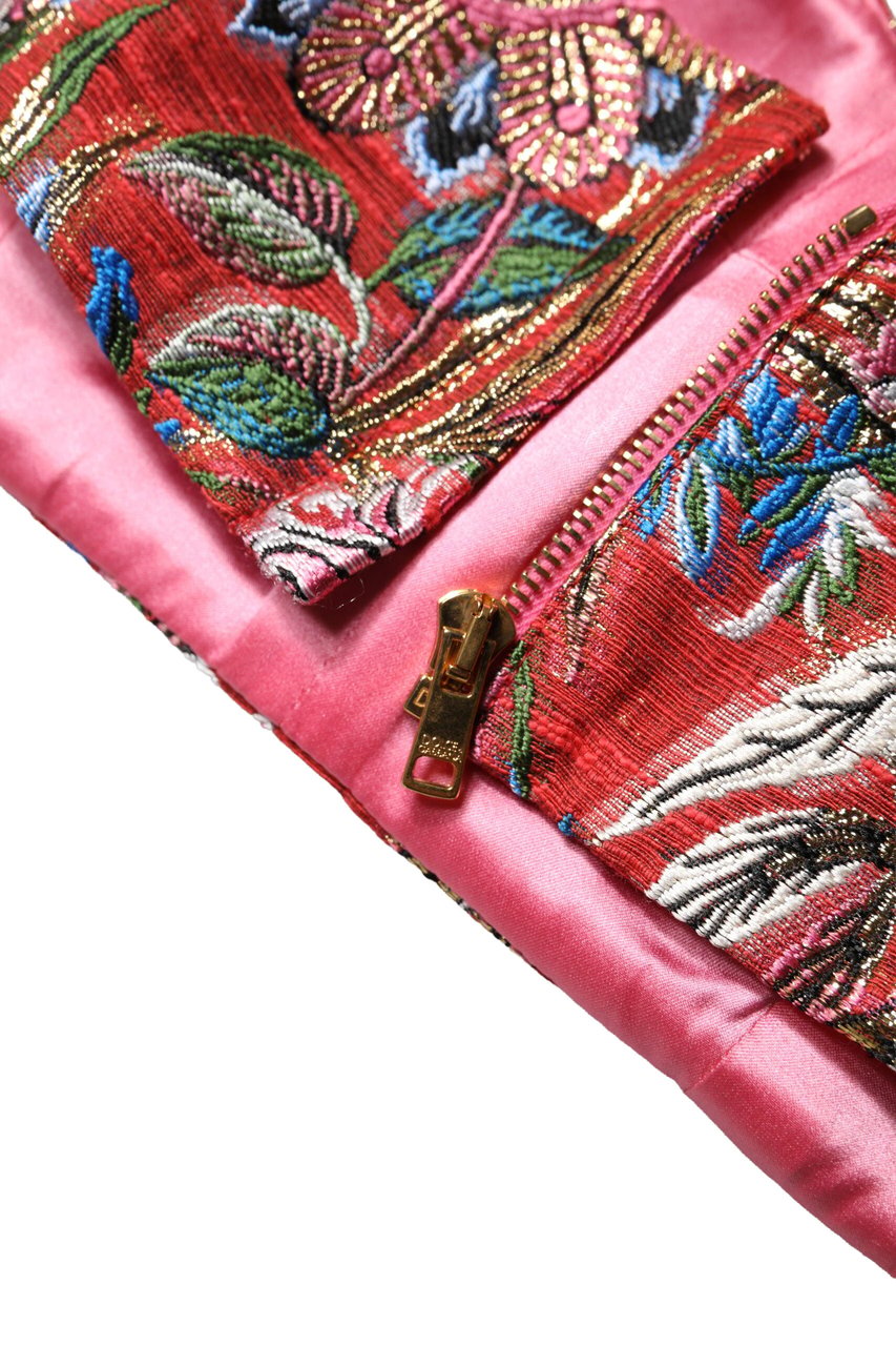 Dolce & Gabbana Red Floral Brocade Cropped Bustier Corset Top Rood