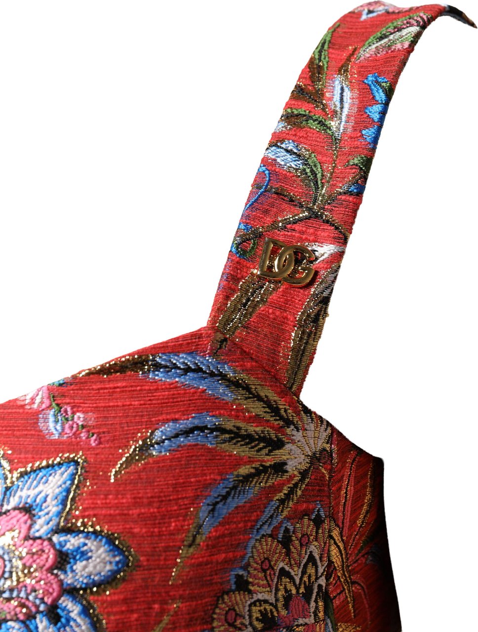 Dolce & Gabbana Red Floral Brocade Cropped Bustier Corset Top Rood