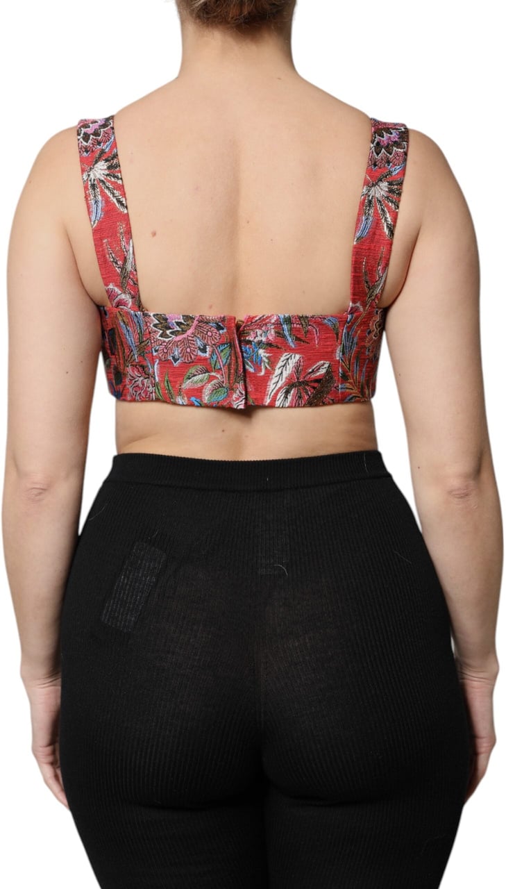 Dolce & Gabbana Red Floral Brocade Cropped Bustier Corset Top Rood