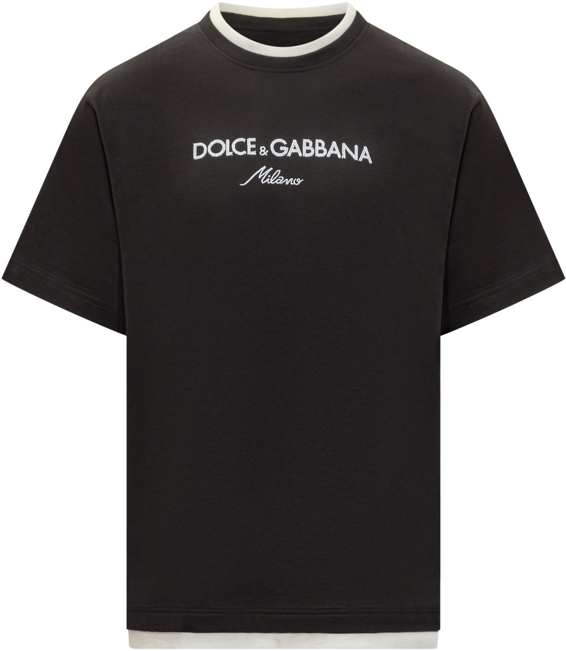 Dolce & Gabbana T-Shirt Nera Logo Ricamato Uomo Zwart