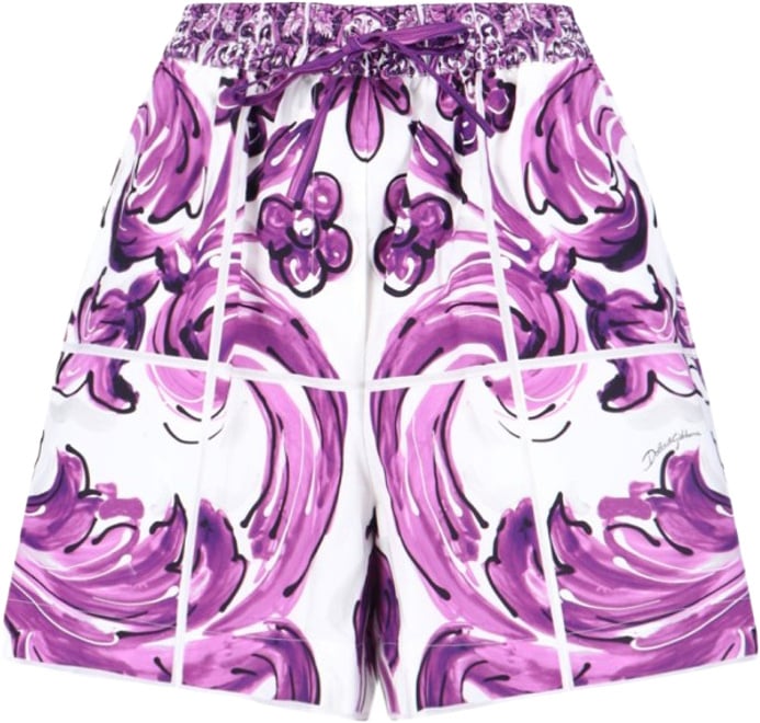 Dolce & Gabbana Baroque-Print Relaxed Short With Adjustable Waistband Paars