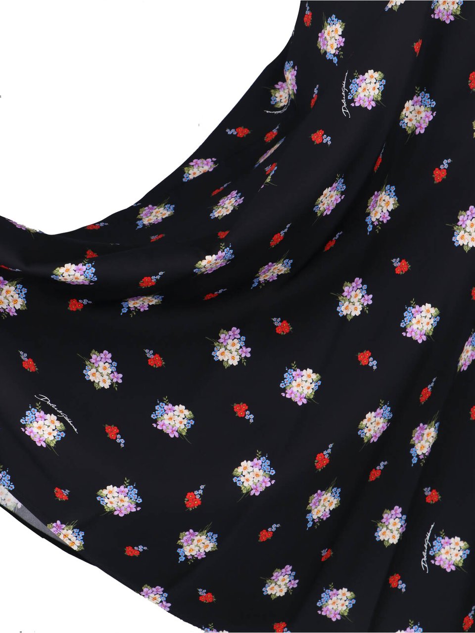 Dolce & Gabbana Black Floral Silk Midi Dress Zwart