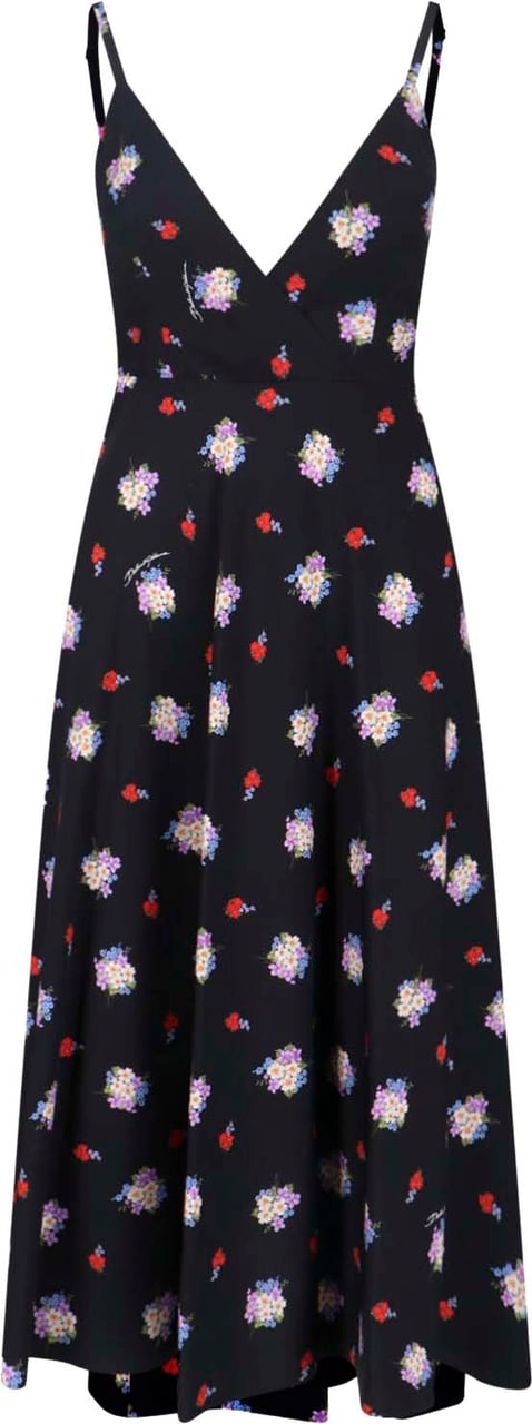Dolce & Gabbana Black Floral Silk Midi Dress Zwart