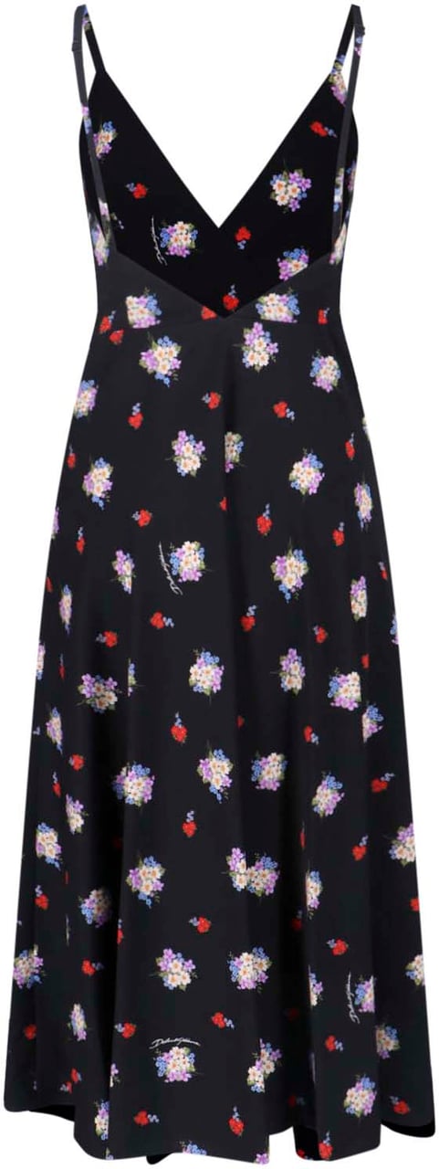 Dolce & Gabbana Black Floral Silk Midi Dress Zwart