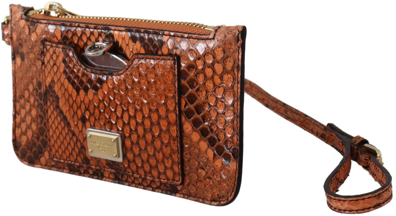 Dolce & Gabbana Brown Leather Coin Purse Wristlet Mirror AGNESE Wallet Bruin