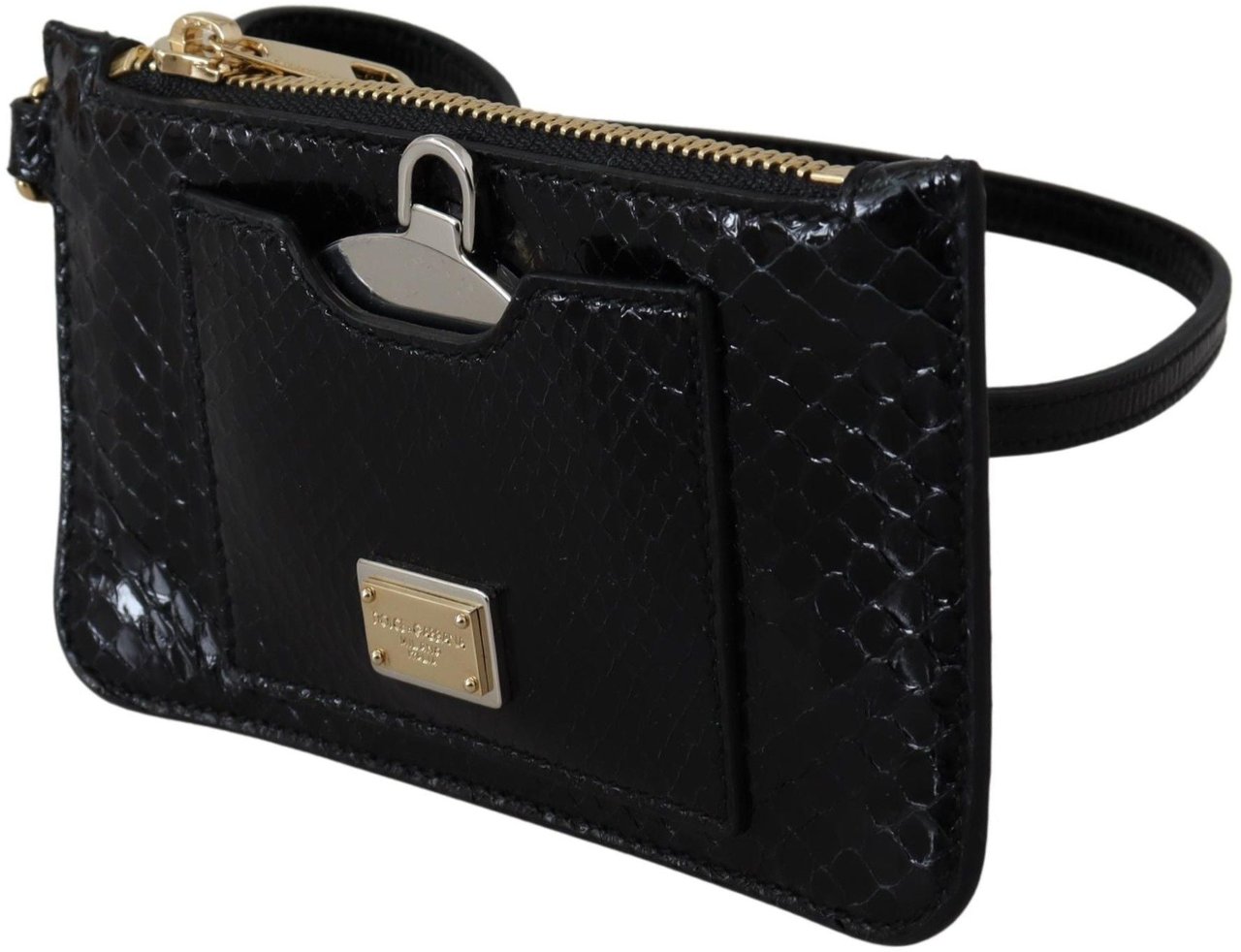 Dolce & Gabbana Black Leather Coin Purse Wristlet Mirror Agnese Wallet Zwart