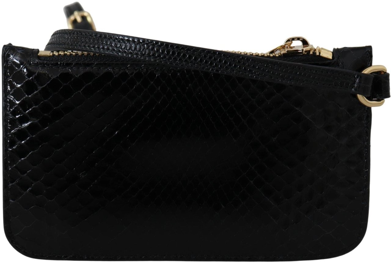 Dolce & Gabbana Black Leather Coin Purse Wristlet Mirror Agnese Wallet Zwart