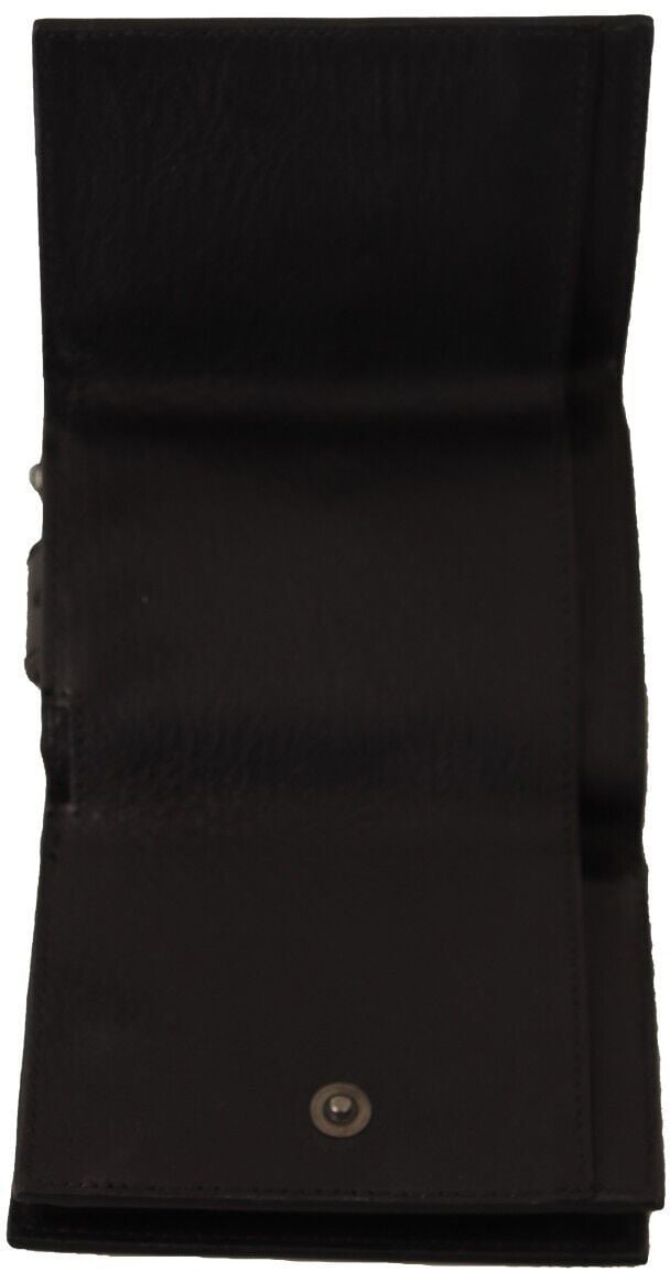Dolce & Gabbana Black Leather Trifold Purse Belt Multi Kit Wallet Zwart