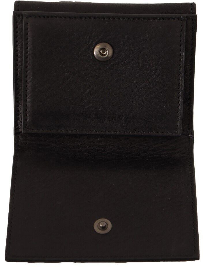 Dolce & Gabbana Black Leather Trifold Purse Belt Multi Kit Wallet Zwart