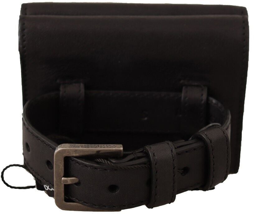 Dolce & Gabbana Black Leather Trifold Purse Belt Multi Kit Wallet Zwart