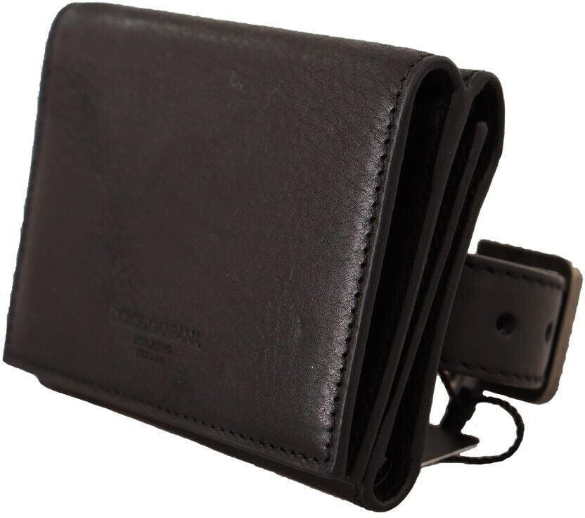 Dolce & Gabbana Black Leather Trifold Purse Belt Multi Kit Wallet Zwart