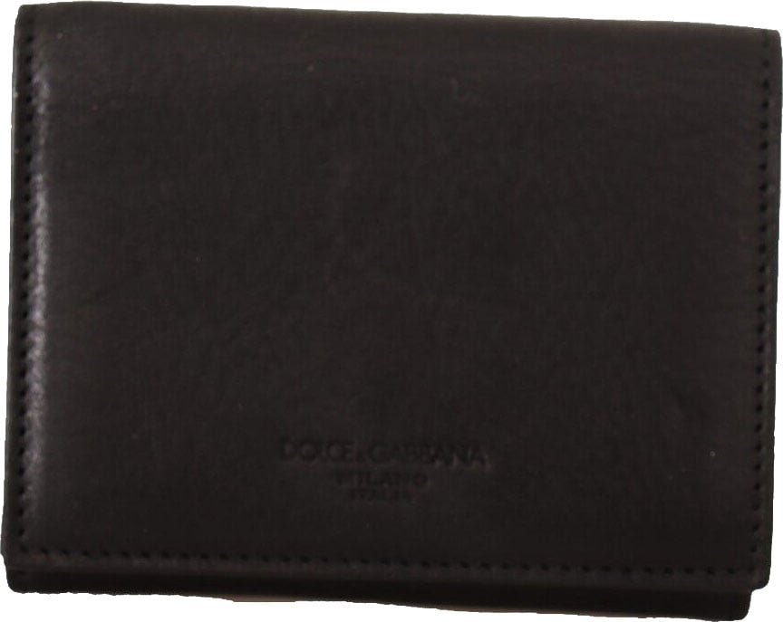 Dolce & Gabbana Black Leather Trifold Purse Belt Multi Kit Wallet Zwart
