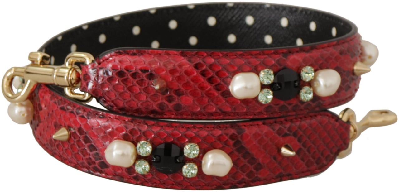 Dolce & Gabbana Red Exotic Leather Crystals Bag Shoulder Strap Rood