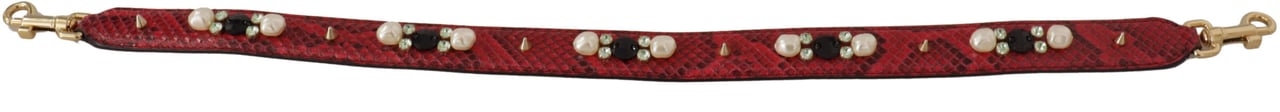 Dolce & Gabbana Red Exotic Leather Crystals Bag Shoulder Strap Rood