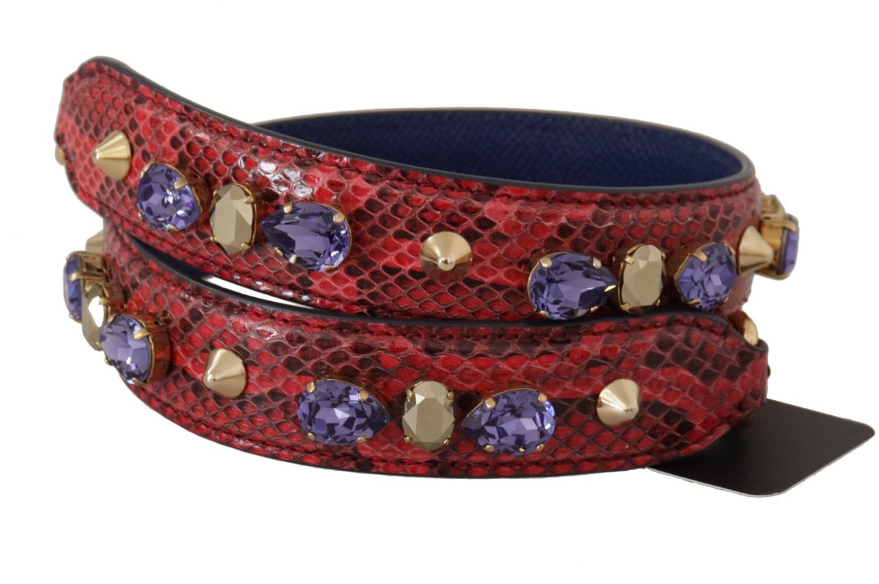 Dolce & Gabbana Red Exotic Leather Crystals Bag Shoulder Strap Rood