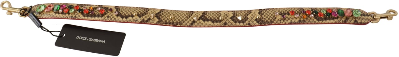 Dolce & Gabbana Beige Exotic Leather Crystals Shoulder Strap Beige