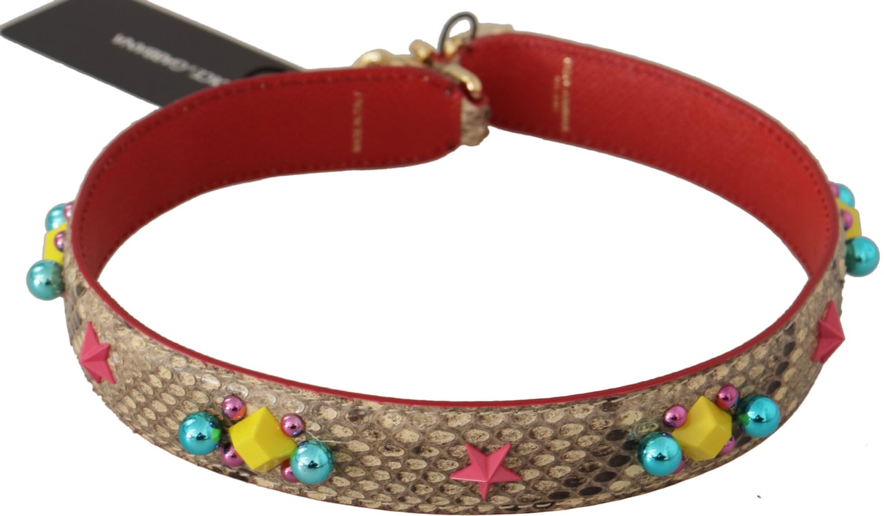 Dolce & Gabbana Beige Python Leather Crystals Shoulder Strap Beige