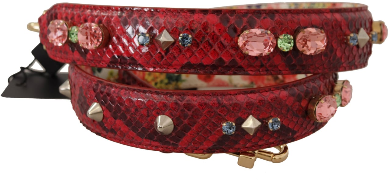 Dolce & Gabbana Red Exotic Leather Crystals Reversible Shoulder Strap Rood