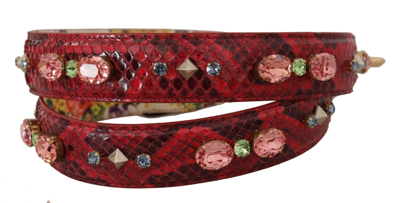 Dolce & Gabbana Red Exotic Leather Crystals Reversible Shoulder Strap Rood