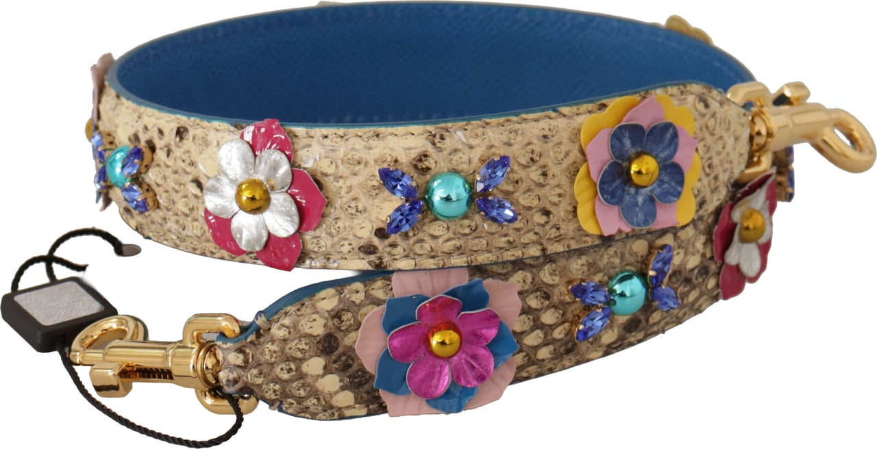 Dolce & Gabbana Beige Python Leather Floral Studded Shoulder Strap Beige